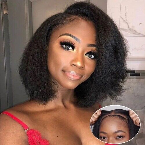 Glueless Kinky Straight 13×4 Lace Front Wig BOB 4×4 Closure Wig Pre Plucked