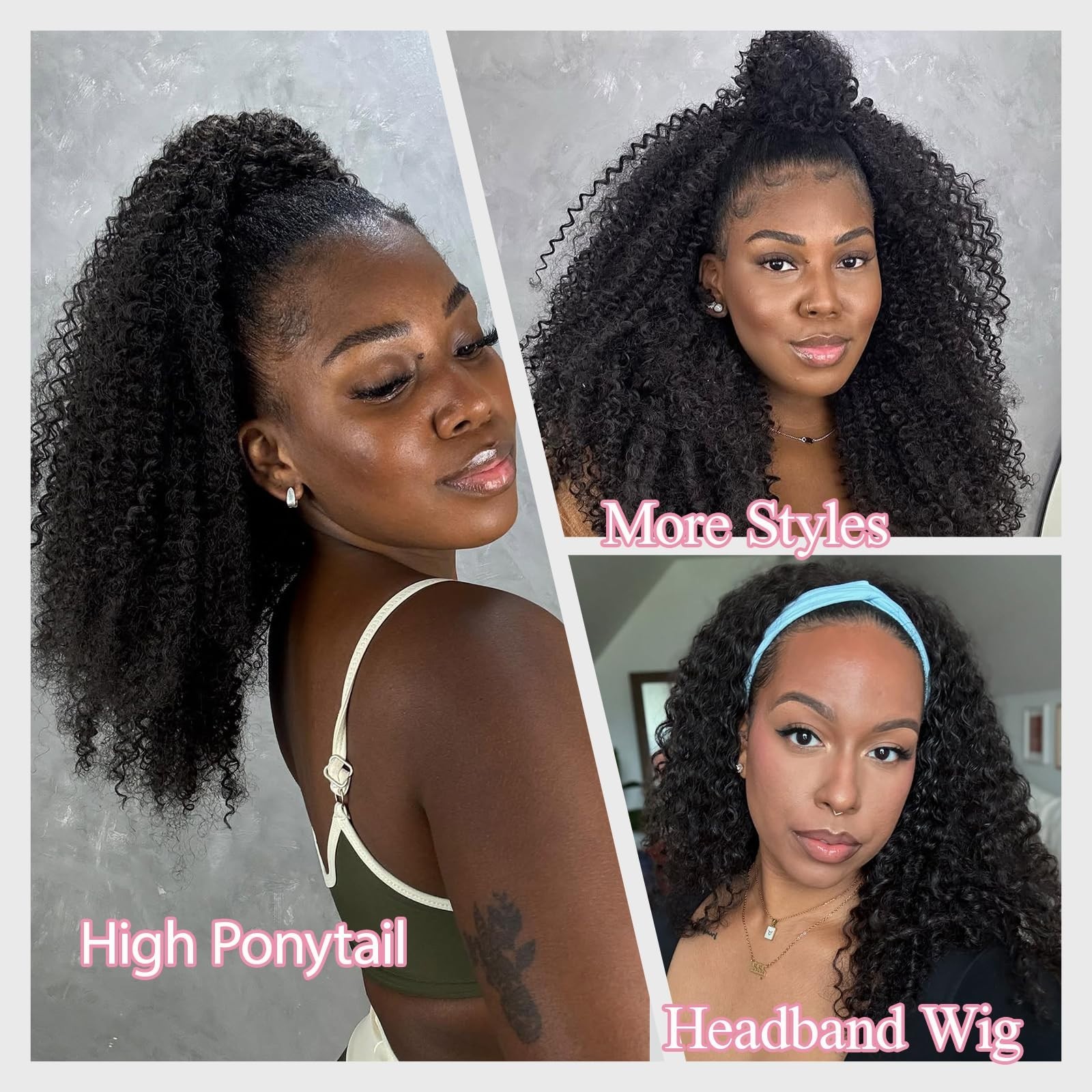 Kinky Curly Half Wig Human Hair 20″ Glueless Wig for Black Women – Natural Look