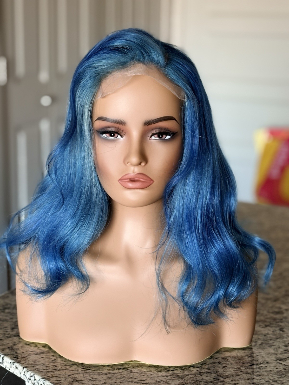Blue Human Hair Wig 4×4 Straight 14inch Lace Closure 150% Density