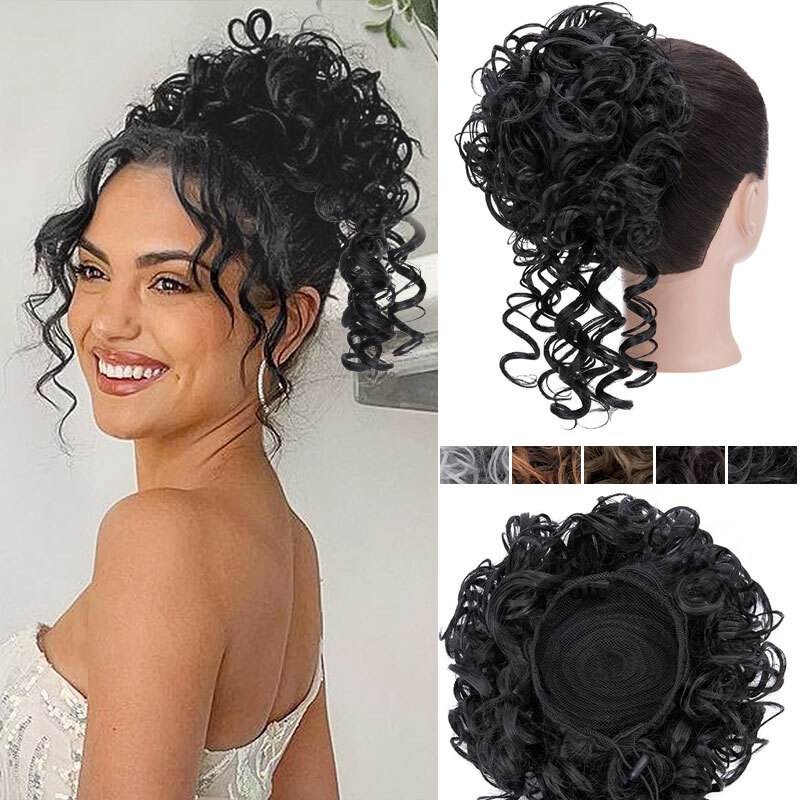 Afro Puff Drawstring Clip in Wave Curly Hair Bun Piece Short Ponytail Extensions
