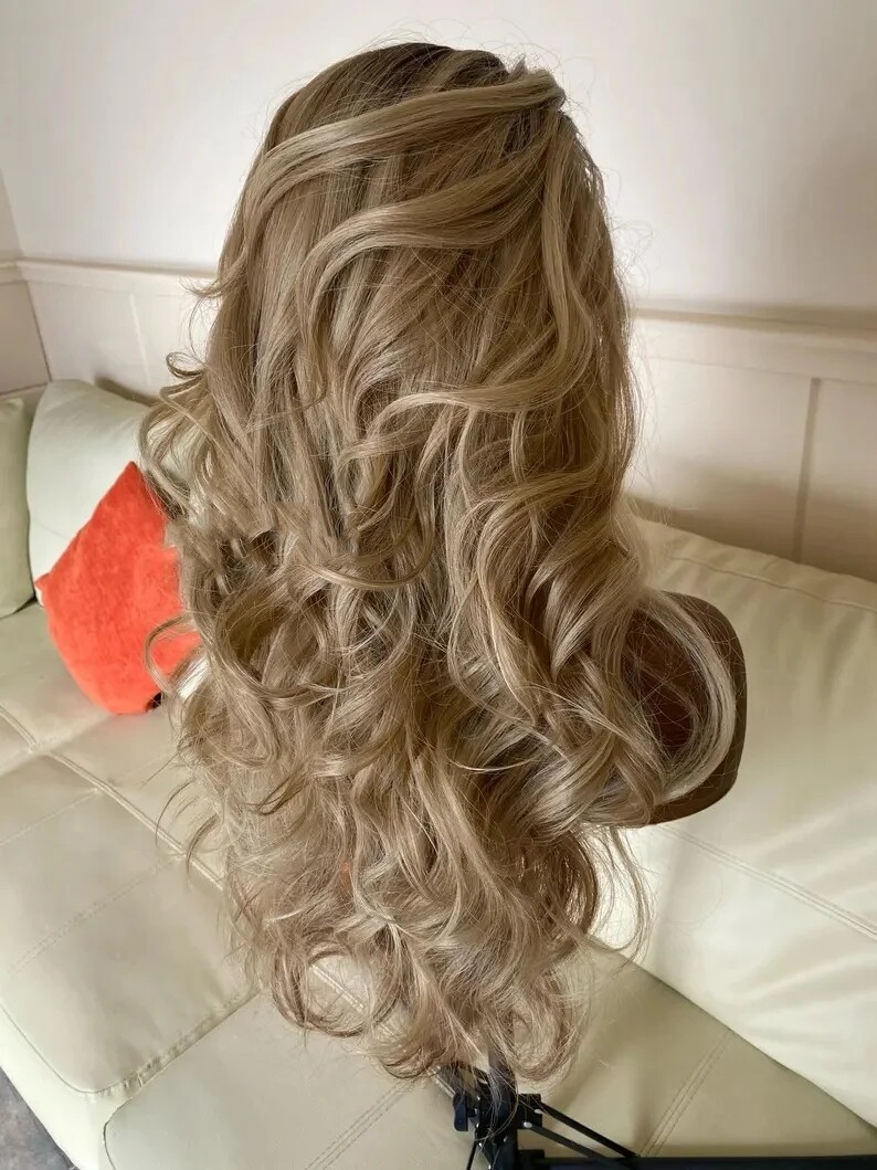 Ash Blonde Long Curly Wigs for Women 100% Human Hair Blonde Lace Front Wigs