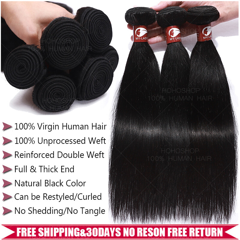 Straight Thick 100% Malaysian Virgin Bundles Human Hair Extentions Weave Weft 8A