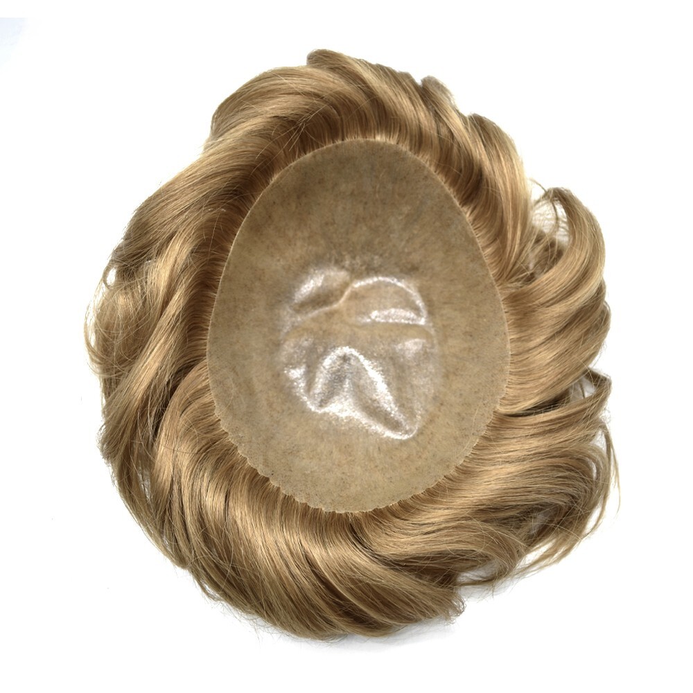 All PU Mens Toupee Human Hair Replacement System Skin PU Grey Brown Hairpiece