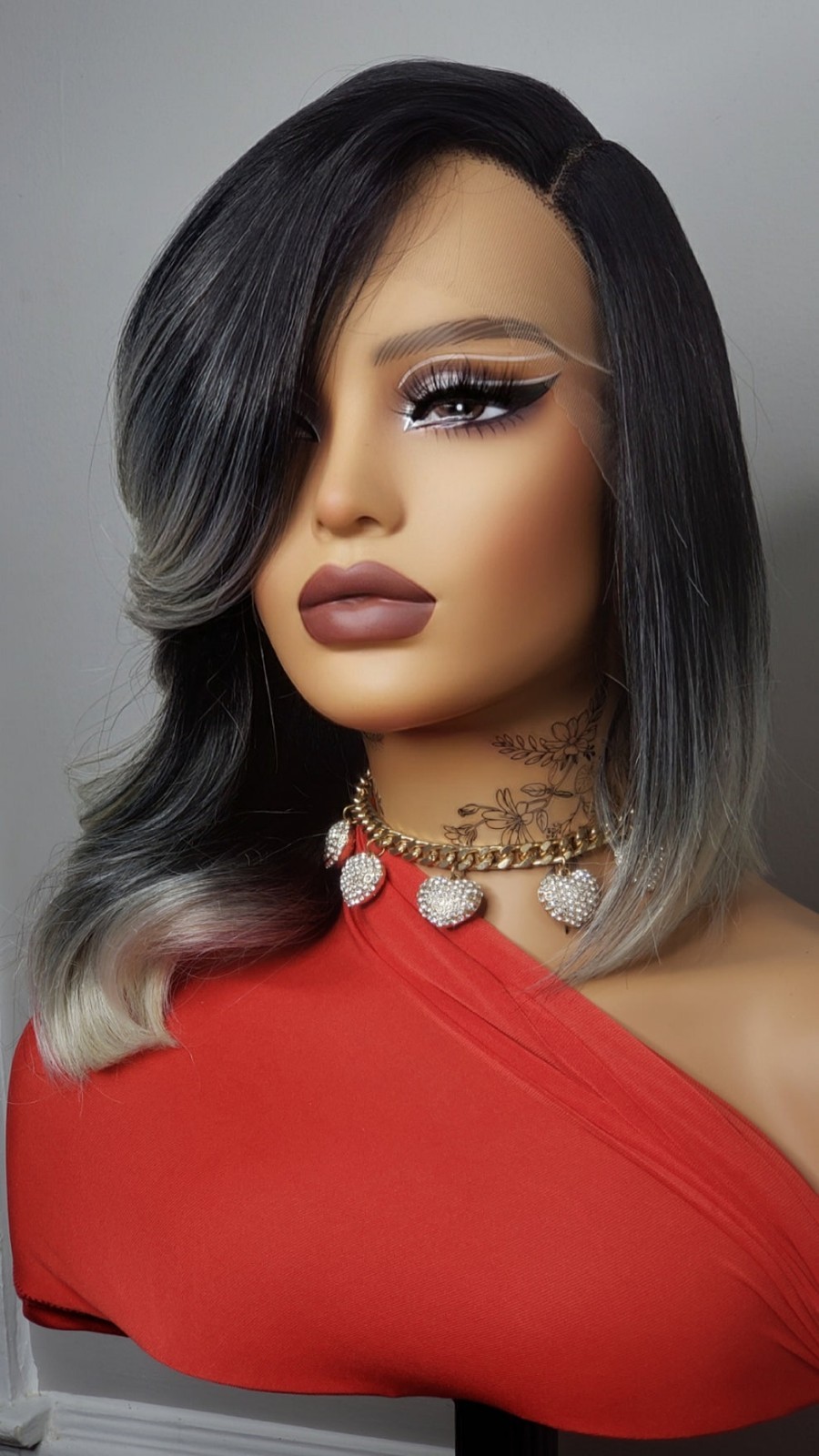 New Curly Side Bang Bob Style Lace Front Wig Black Ash Blonde Gray Ombre Womens