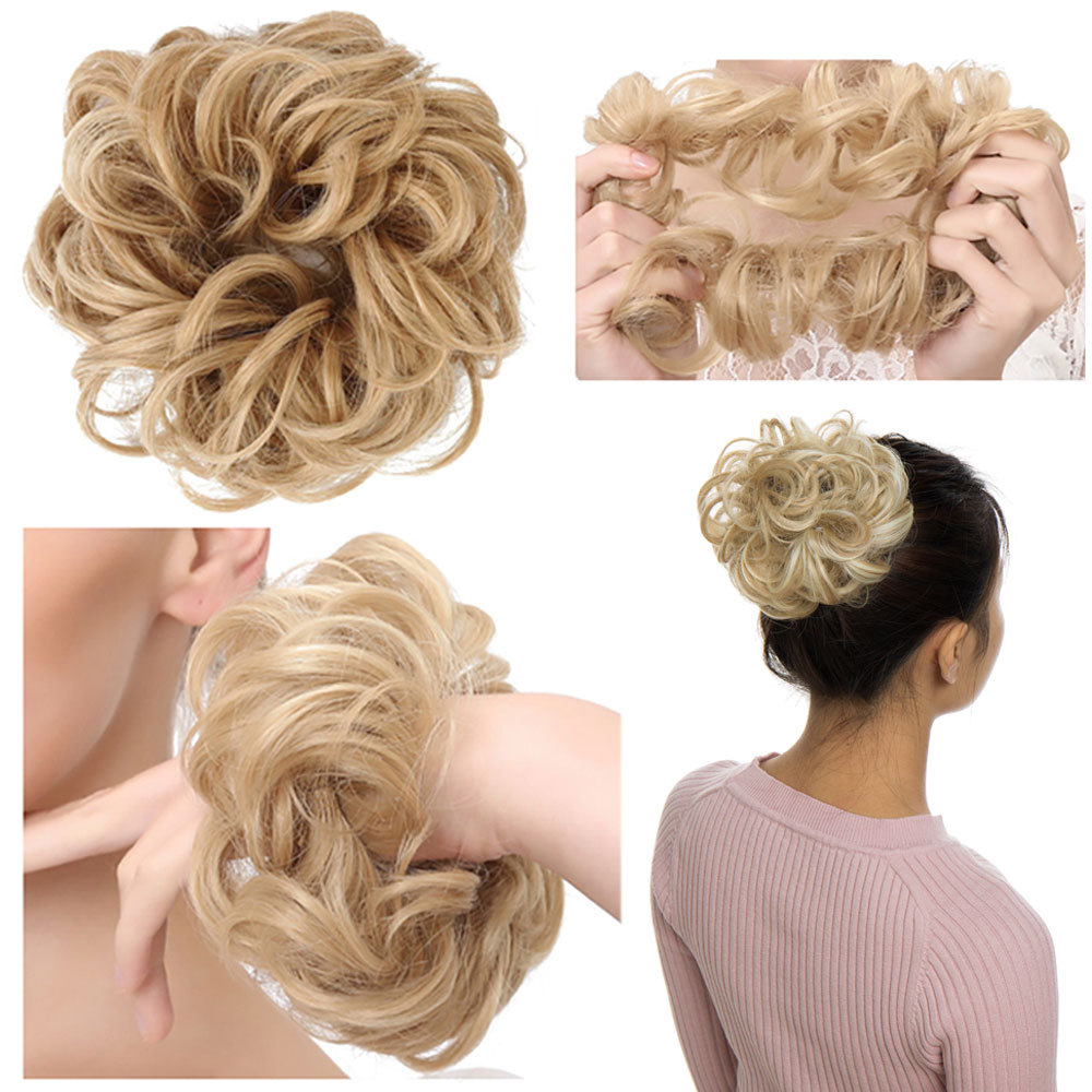 Real Thick Curly Messy Bun Updo Hair Piece Scrunchie AS Human Hair Extensions US