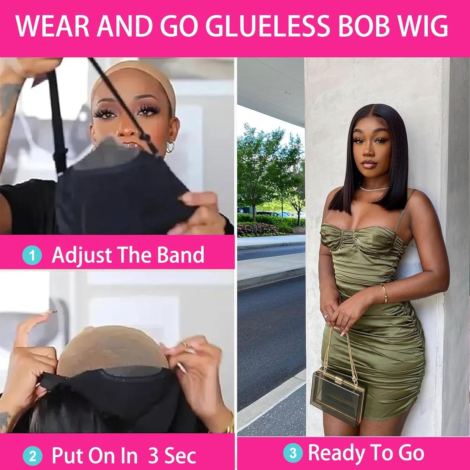 Wear and Go Glueless Bob StraightWig Human Hair Pre Plucked Pre Cut 4×4 Lace Wig