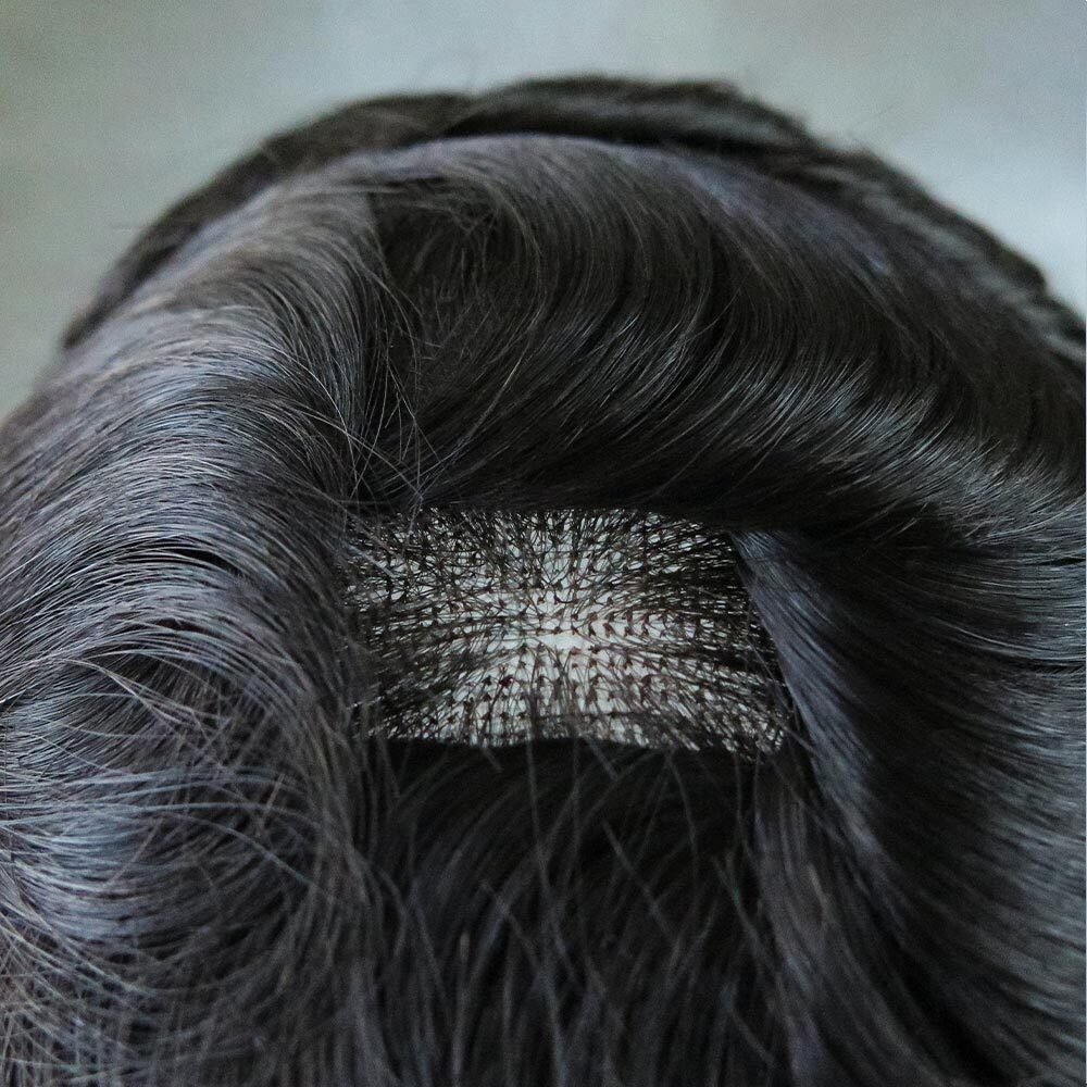 Toupee For Mens Full Lace Human Hair Replecement System Grey Colored Hairpiece