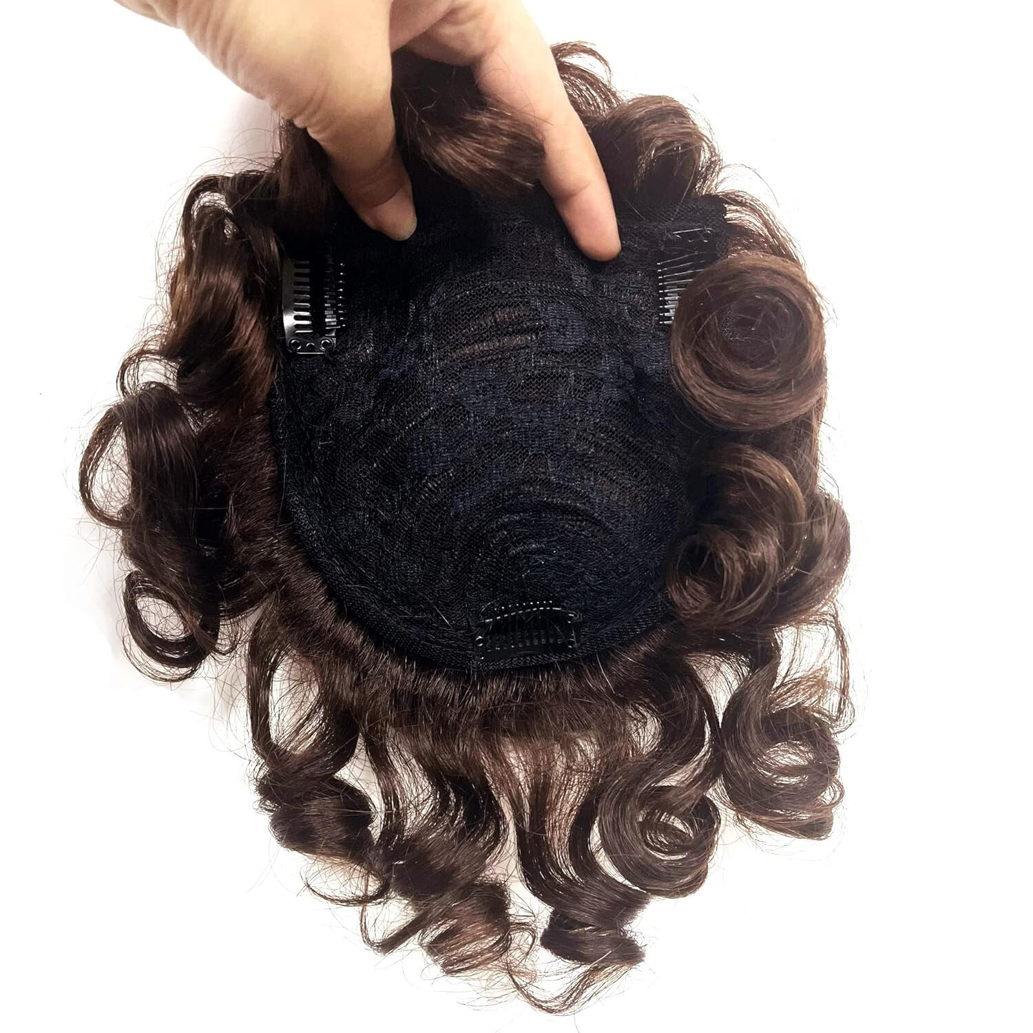 Short Curly Real Human Hair Topper with Front Bangs for Women,Breathable Wiglets