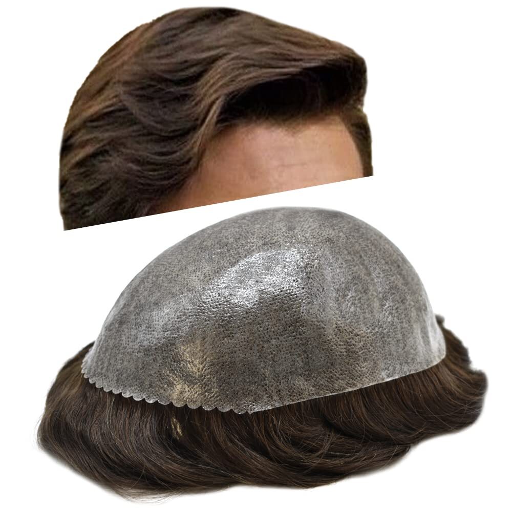 US Men Replacement Hair System Full Poly Thin Skin Mens Toupee Hairpiece