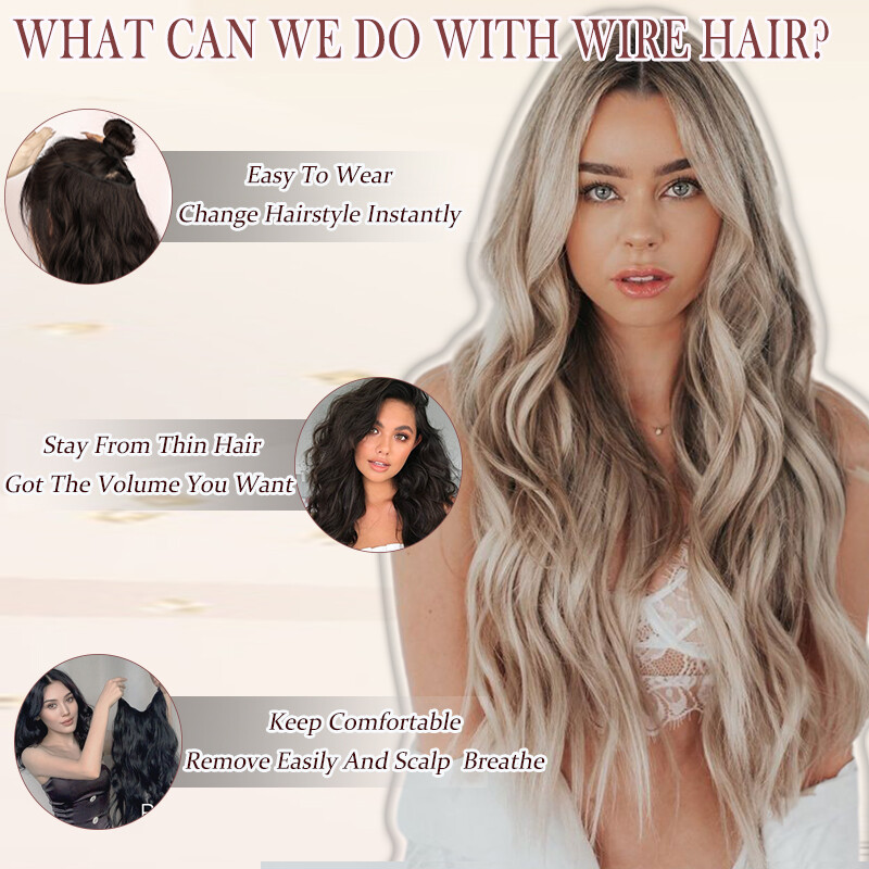 One Piece Invisible Wire Hair Extensions Thick Clip In Hairpiece Real as Human
