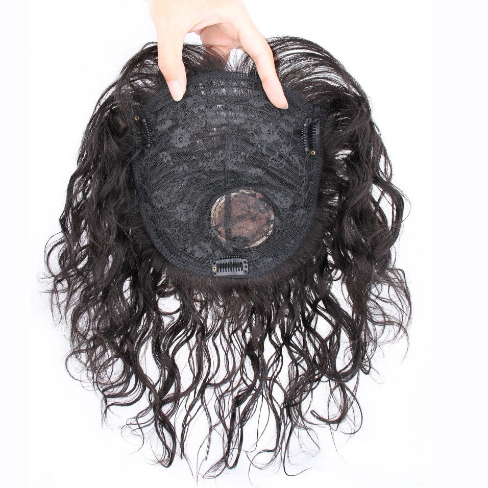 Seamless Fluffy Wavy Curly Wavy Clip Human Hair WigletHairpiece Topper For Women