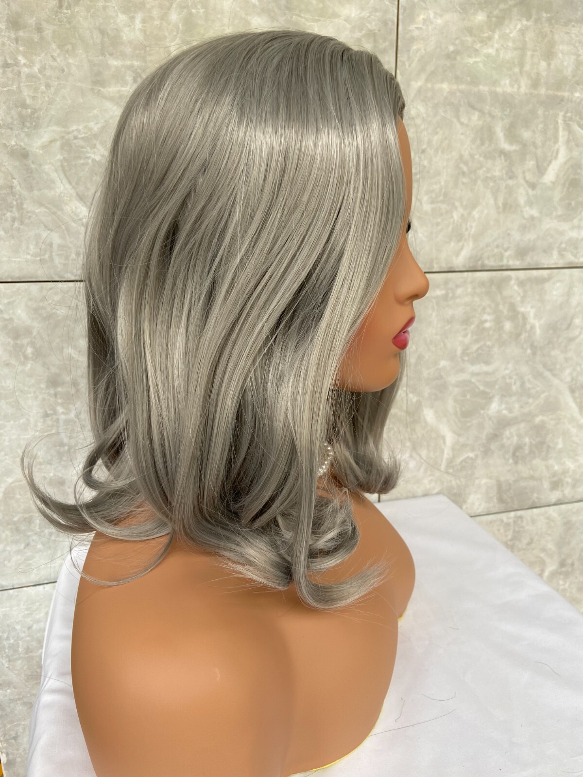 Salt and Pepper Hair Long Natural Straight Synthetic Women Wig 18 Inches Soft