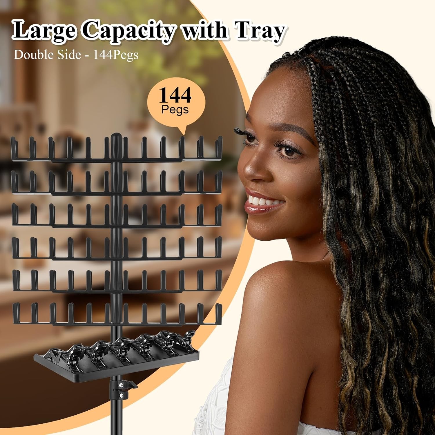 Braiding Rack 144 Pegs Height Adjustable Hair Extension Stand Tray 2-Side