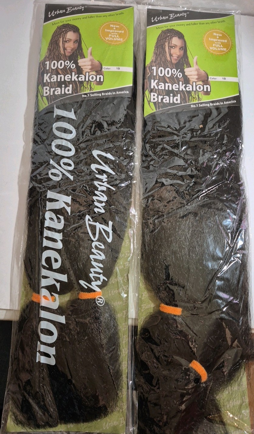 Urban Beauty 100% Kanekalon Braiding Hair 1B Black Full Volume Lot of 2