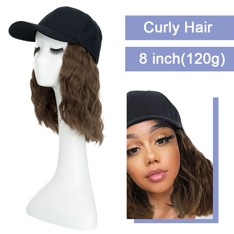6in/8in Baseball Cap with Hair Extensions Real Natural As Human Hat Hairpiece