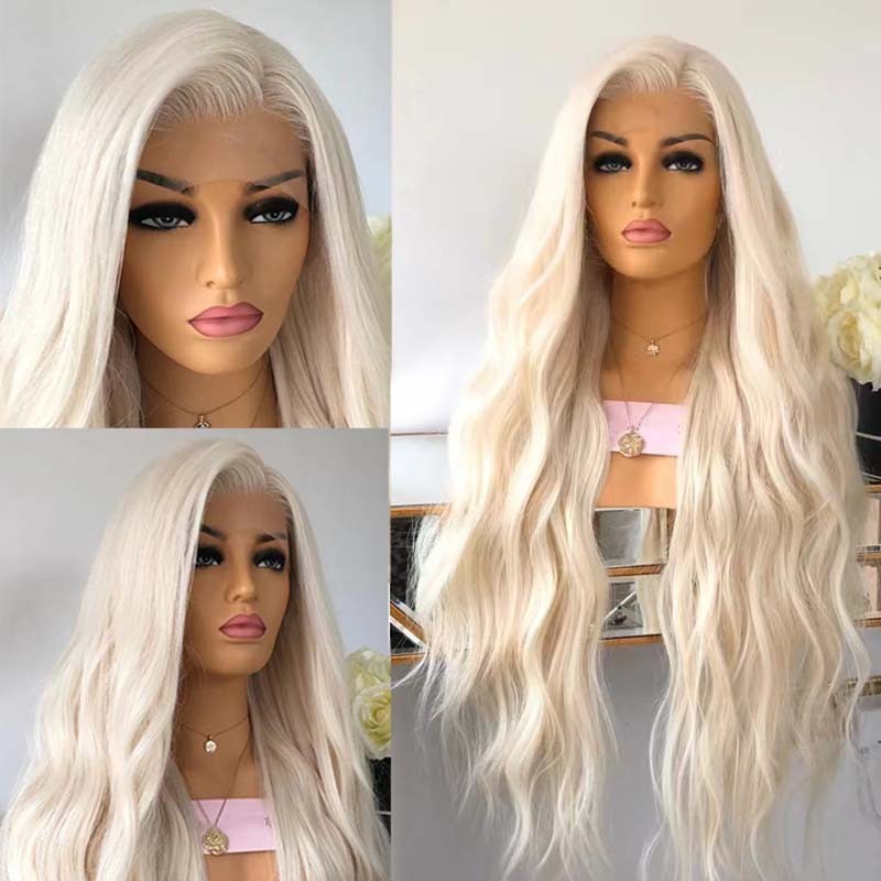 Bleach blonde Heat Resistant Synthetic Hair Lace Frontal Wig Long Wavy