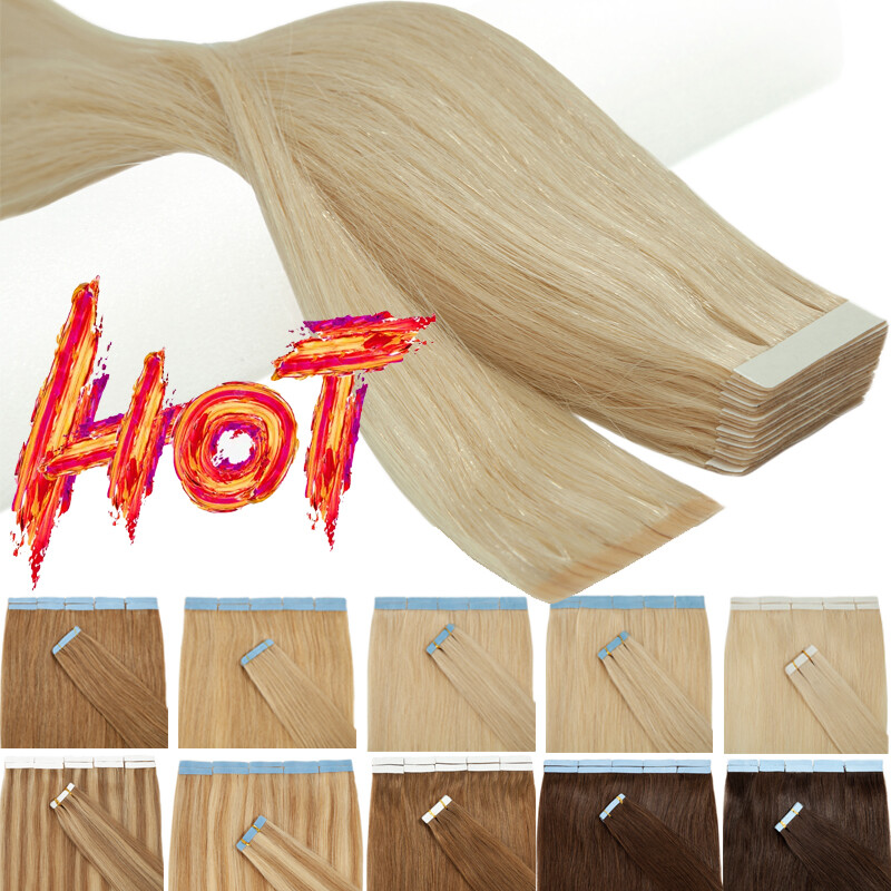 60PCS Tape-In Russian Remy Thick Human Hair Extensions Skin Weft Straight 150g F