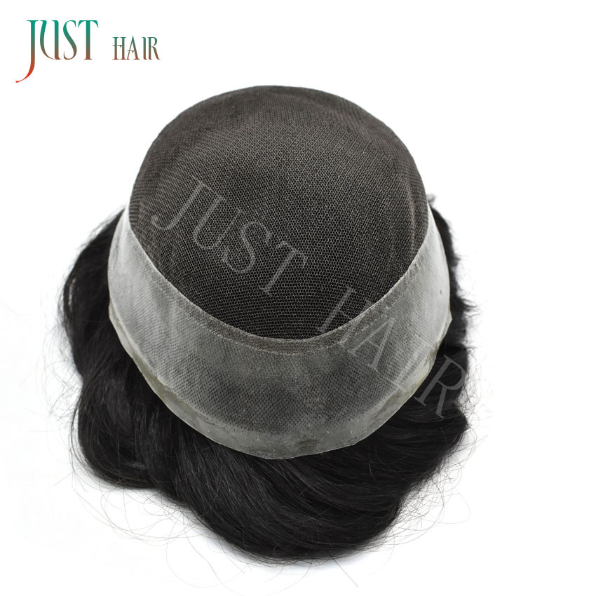 Mens Toupee French Lace Poly Around Skin Hairpiece Human Hair Replacement System
