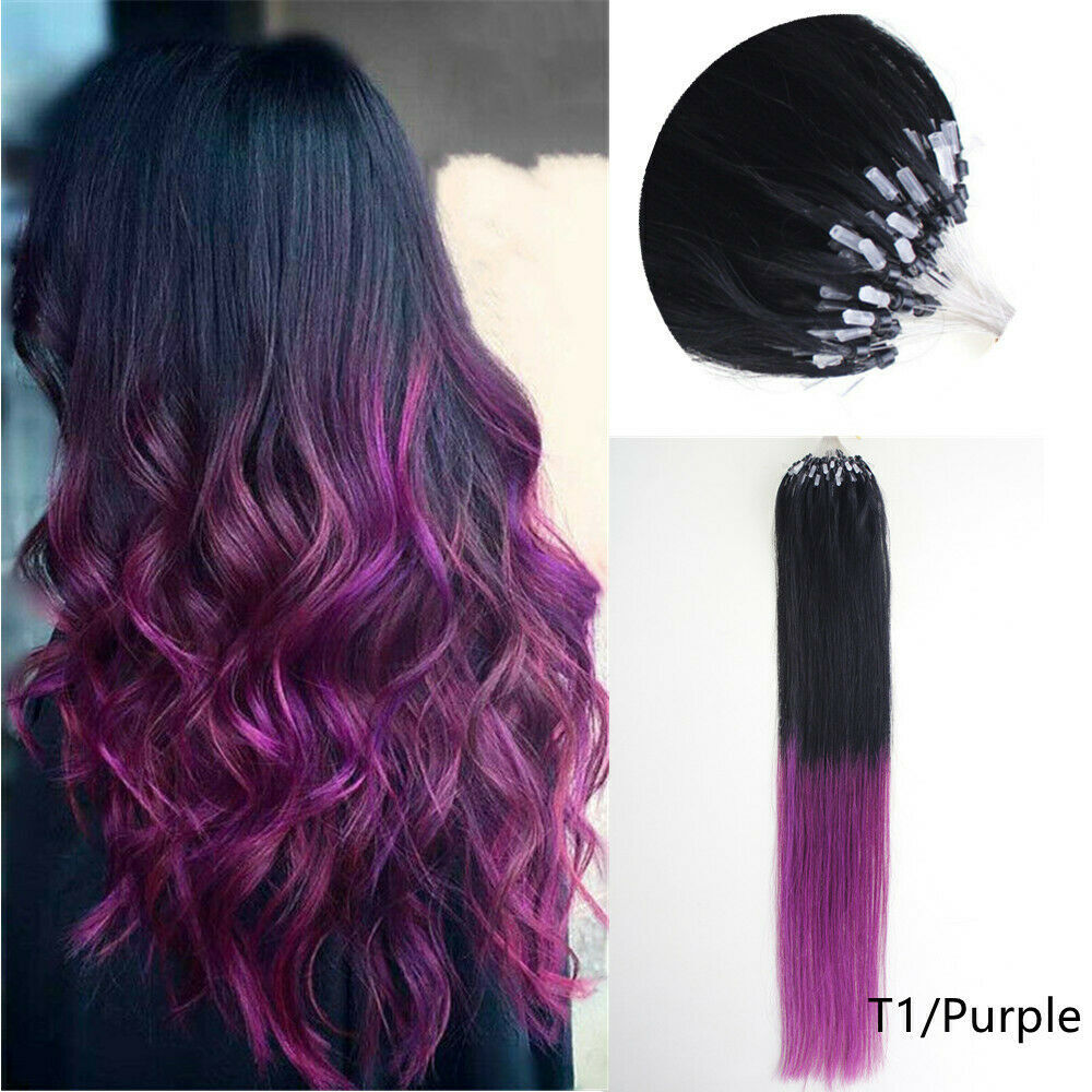 Micro Ring Loop Human Hair Extensions Micro Beads Link Remy Hair Colored 16-26in