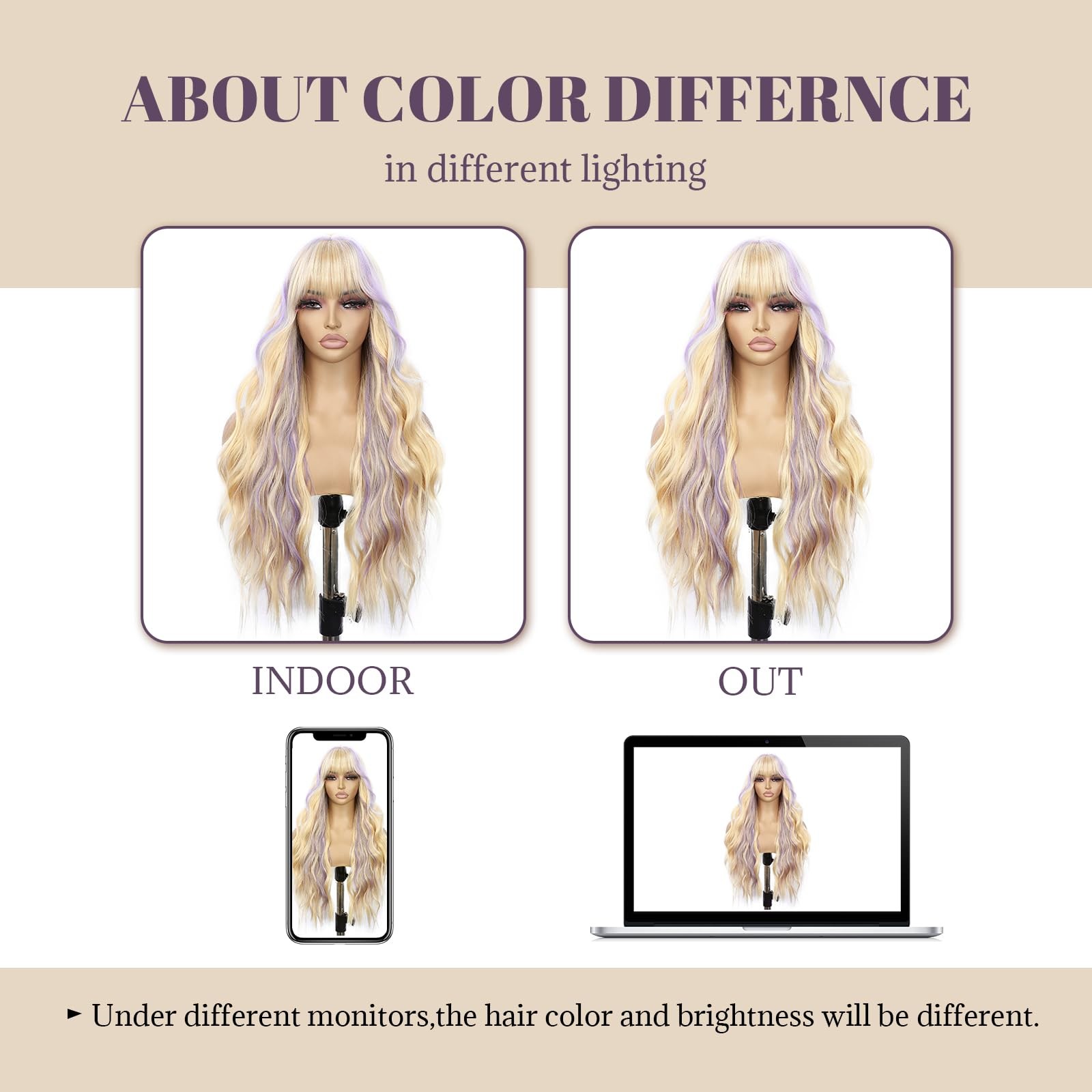 Blonde Wavy Wigs With Bangs for Women Body Wavy Synthetic Wig Highlight Blond…