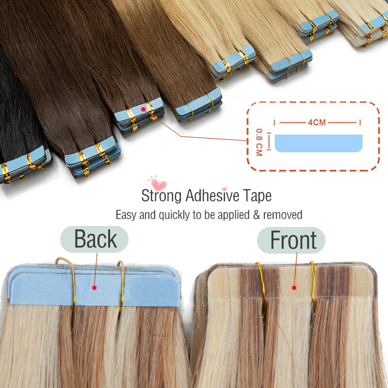 Invisible Tape in Remy Human Hair Extensions Skin Weft Balayage Indian 10pcs