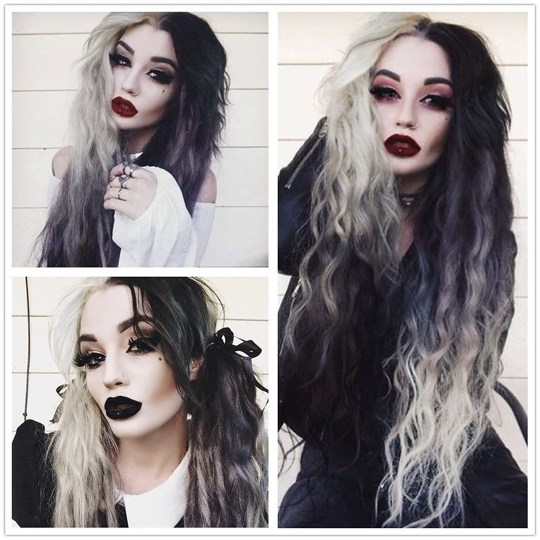 Long Wigs for Women 26” Black White Wig Cute Colorful Silver Hair Perfect fo…