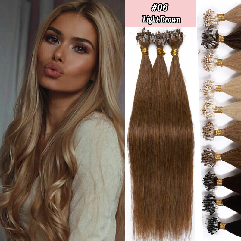 Thick 100G Easy Micro Loop Ring Remy Human Hair Extensions Beads I Tip Brown USA