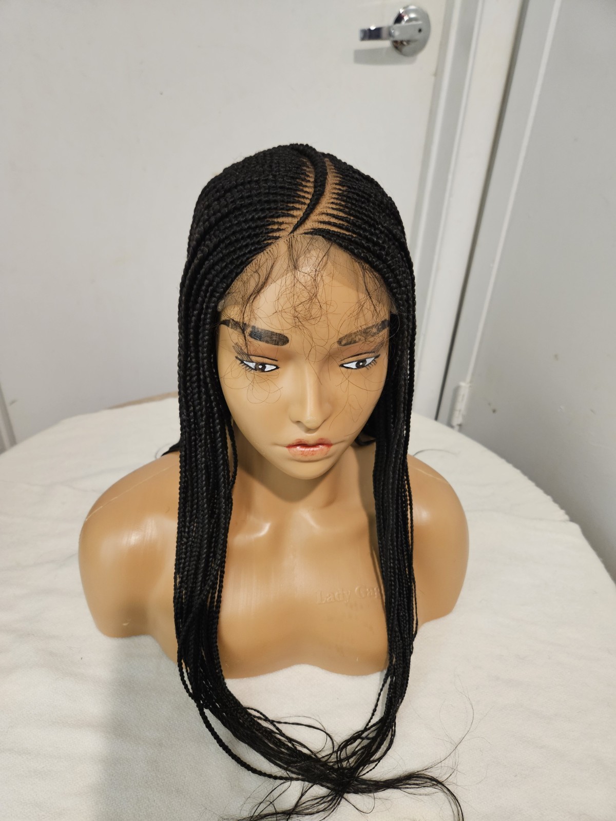Braided Lace Front Wig Black Synthetic Layered Straight Hair 21-30in Free-Part