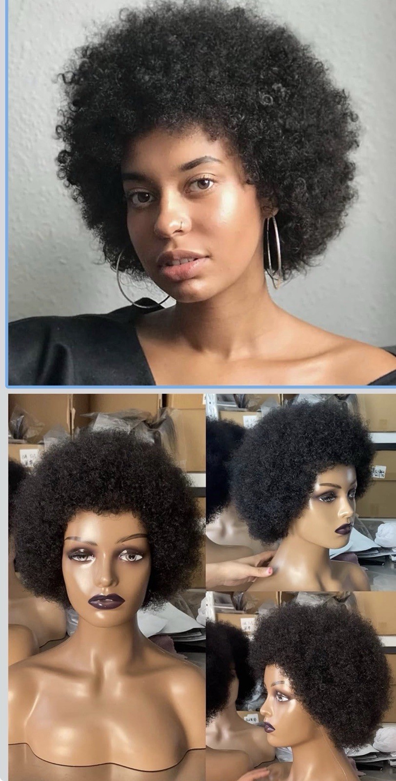 Afro Wig Short Kinky Curly Human Hair Wig 70’s Cosplay Daily Use 1B
