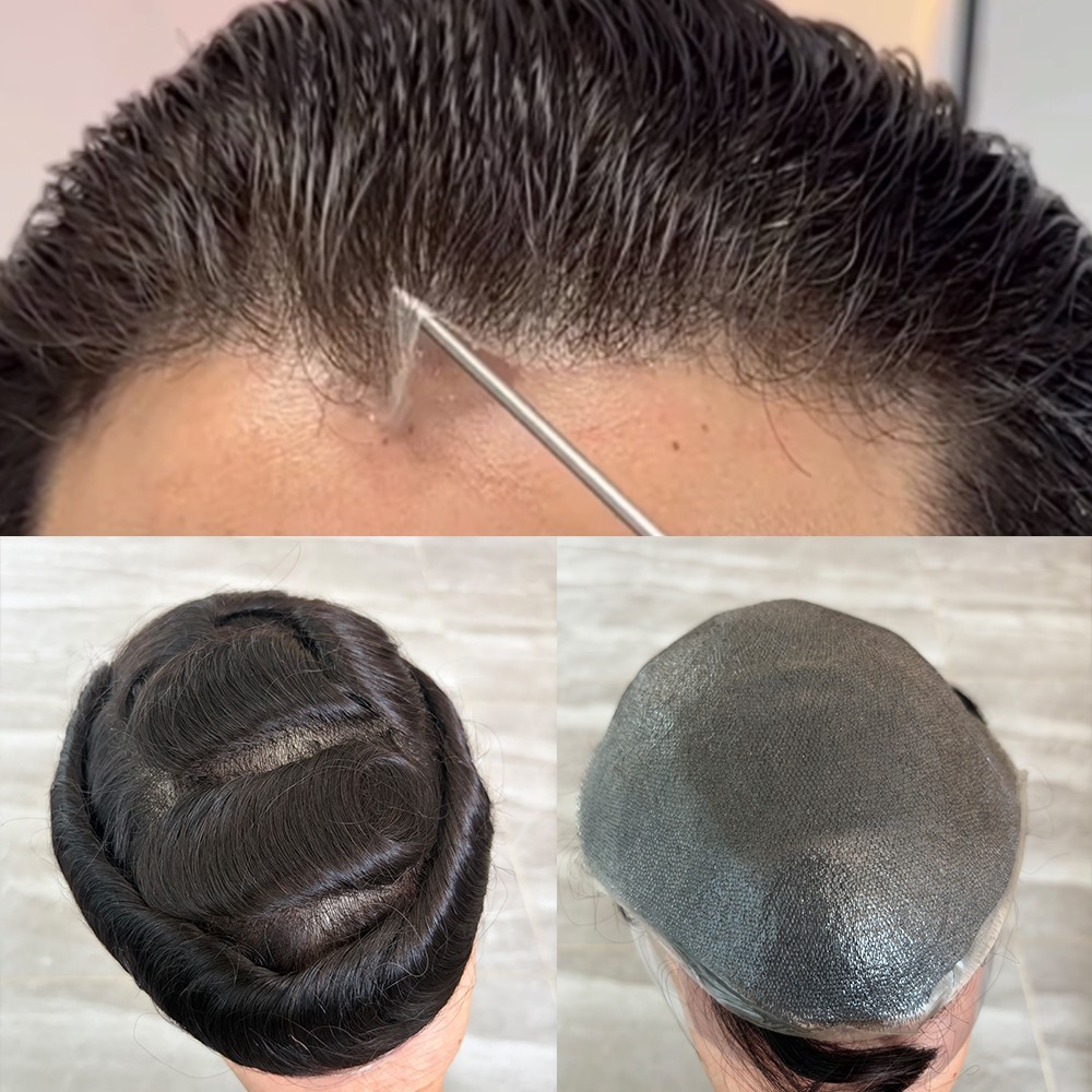Low Density 0.02mm Ultra Thin Skin Men Toupee Human Hair Undetectable Hairline