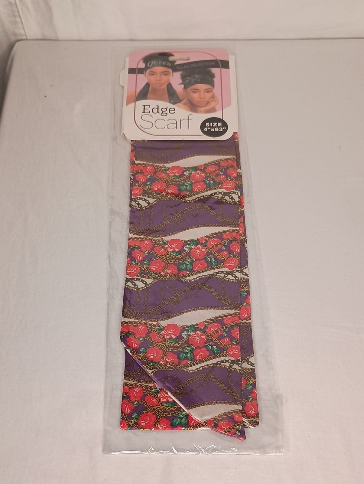 Queen Ellas Collection Women’s Satin purple edge scarf floral and chain pattern