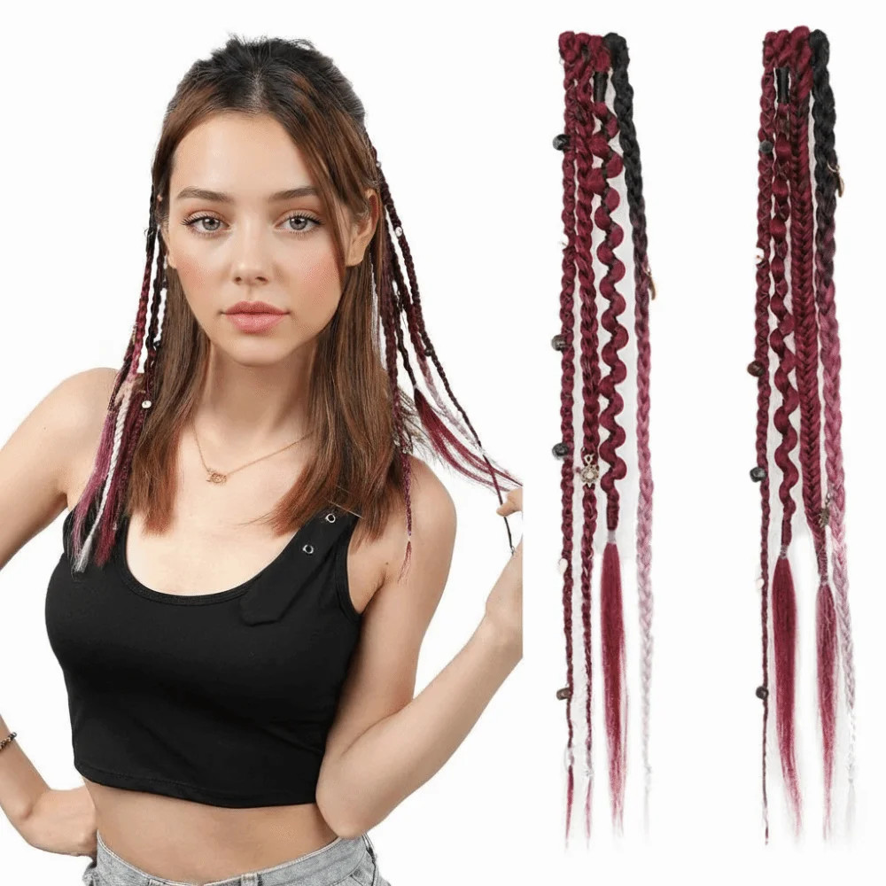 Handmade Bohemia Clip in Hair Extensions Synthetic Weaving Long Braid Fairy Hair