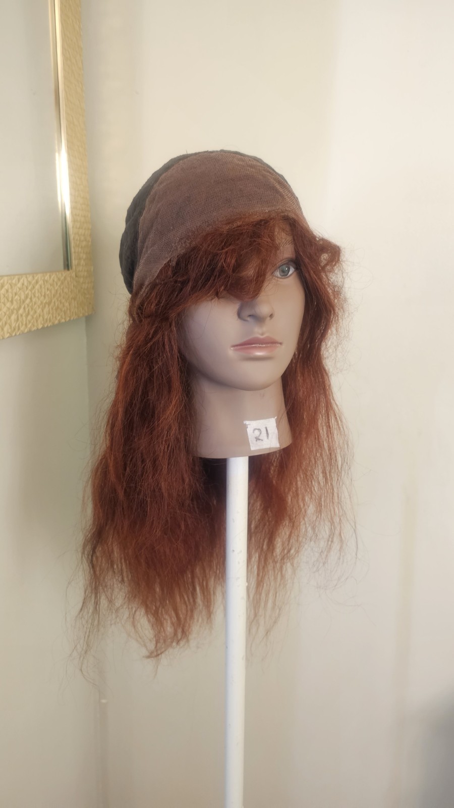 High-Quality Regular Top 24″ Copper Red Wavy 150% Virgin Human Hair Lace Wig