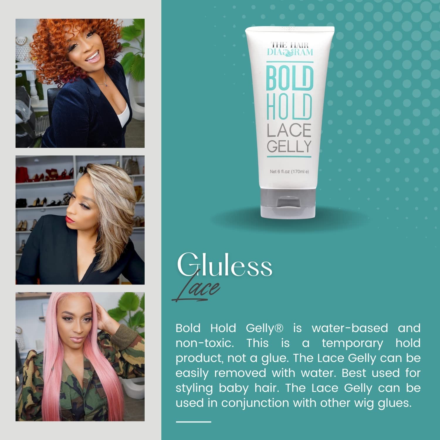 The Hair Diagram Bold Hold Lace Gelly Glueless Lace Melt Gel for Front Wigs, 6oz