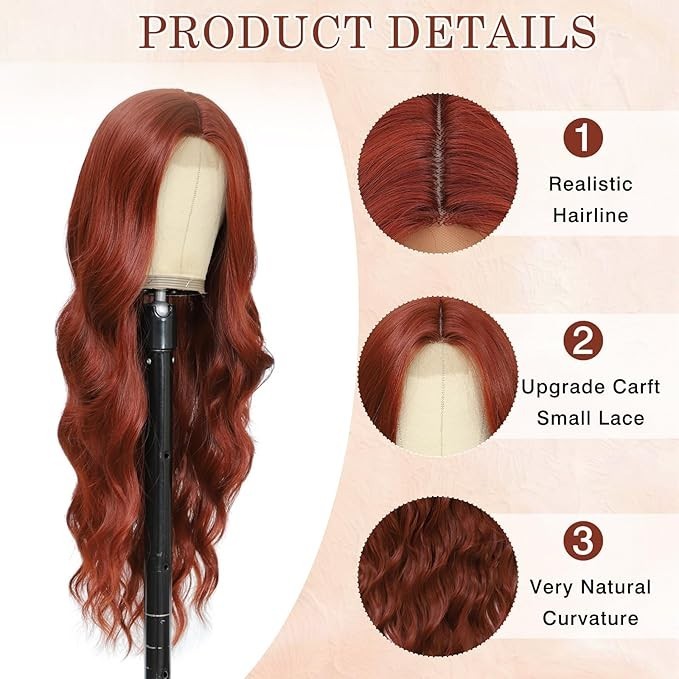 Auburn Long Curly Wavy 26in Premium Hair