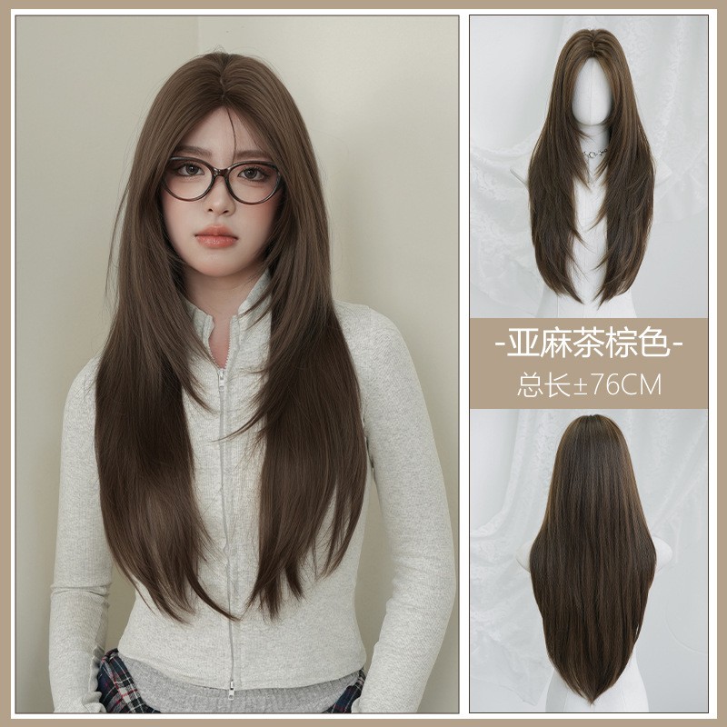 Japanese Korean Style Long Straight Wig Inward Curly Ends Full Head Synthetic