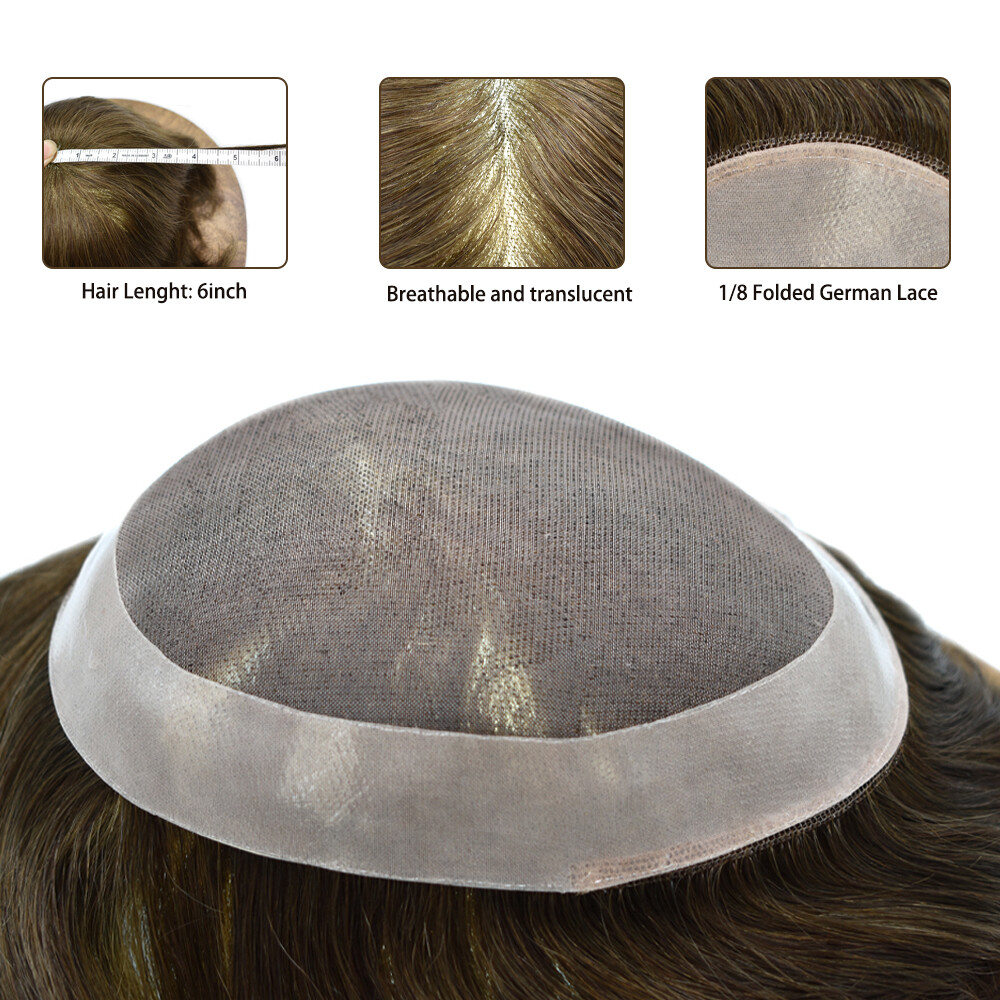 Mens Hairpiece Fine Mono Mens Toupee Poly Skin Hair System Pu Replacement Wig