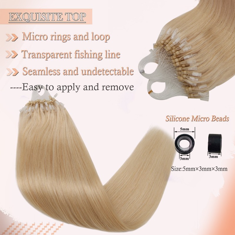 100g Thick Loop Micro Ring Human Hair Extensions Microlink Nano Beads Tip Ombre