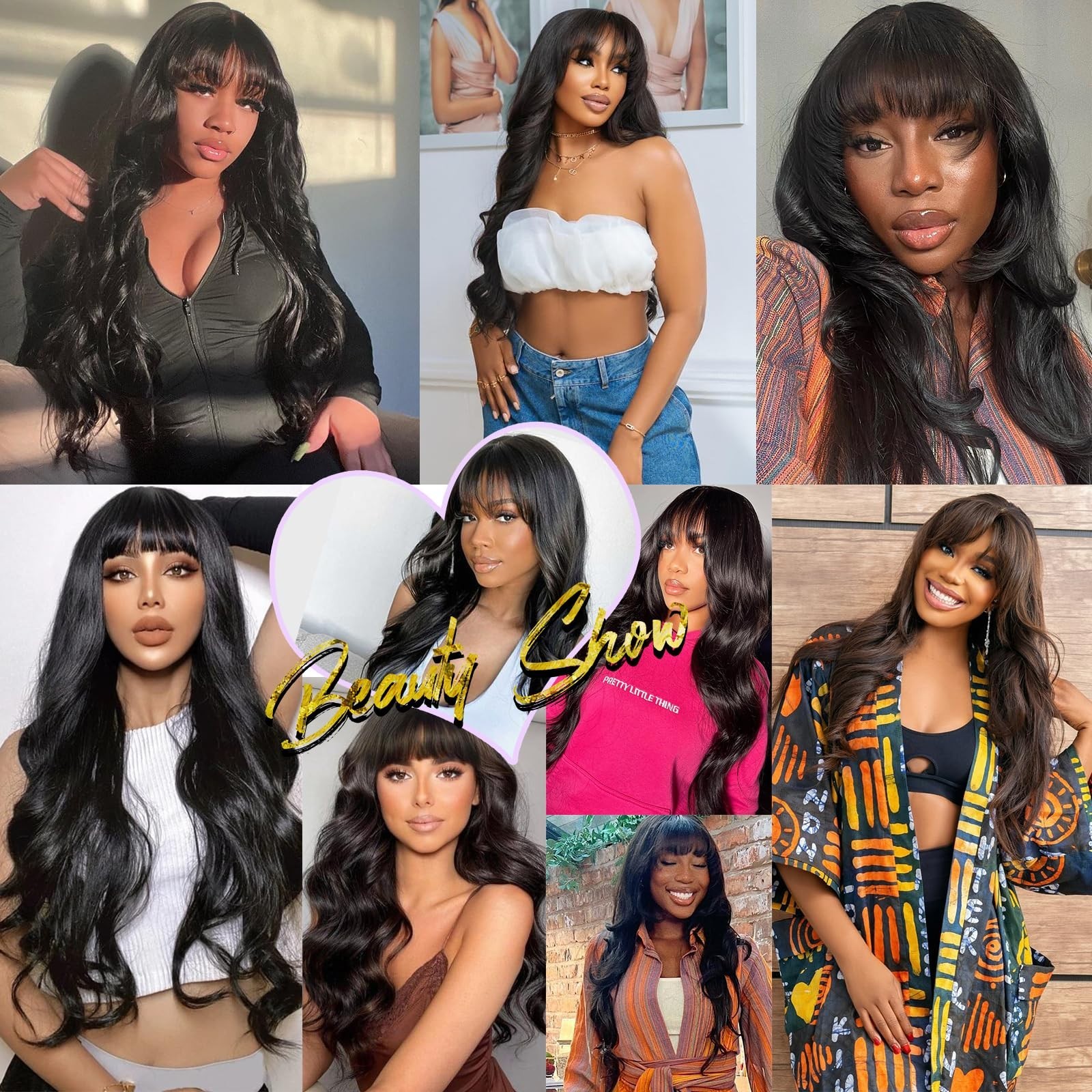 250 Density 20″ Body Wave HD Lace Front Wig with Bangs – Glueless, Human Hair fo