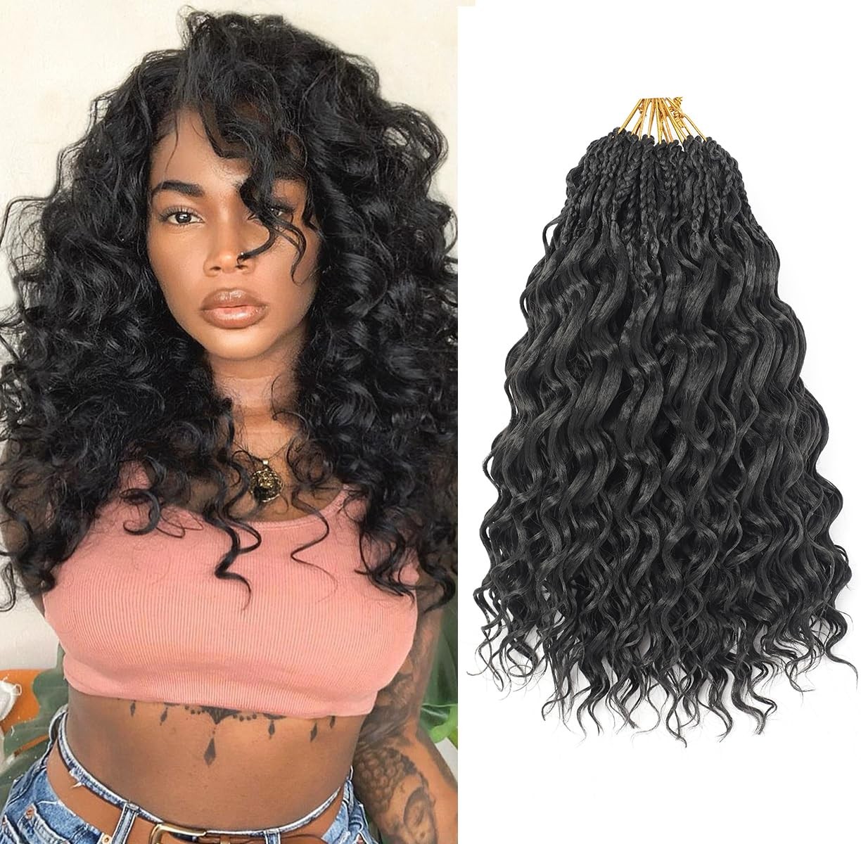 14 Inch Ocean Wave Crochet Hair 8 Packs – Synthetic Pre-Looped Deep Wavy Curl…