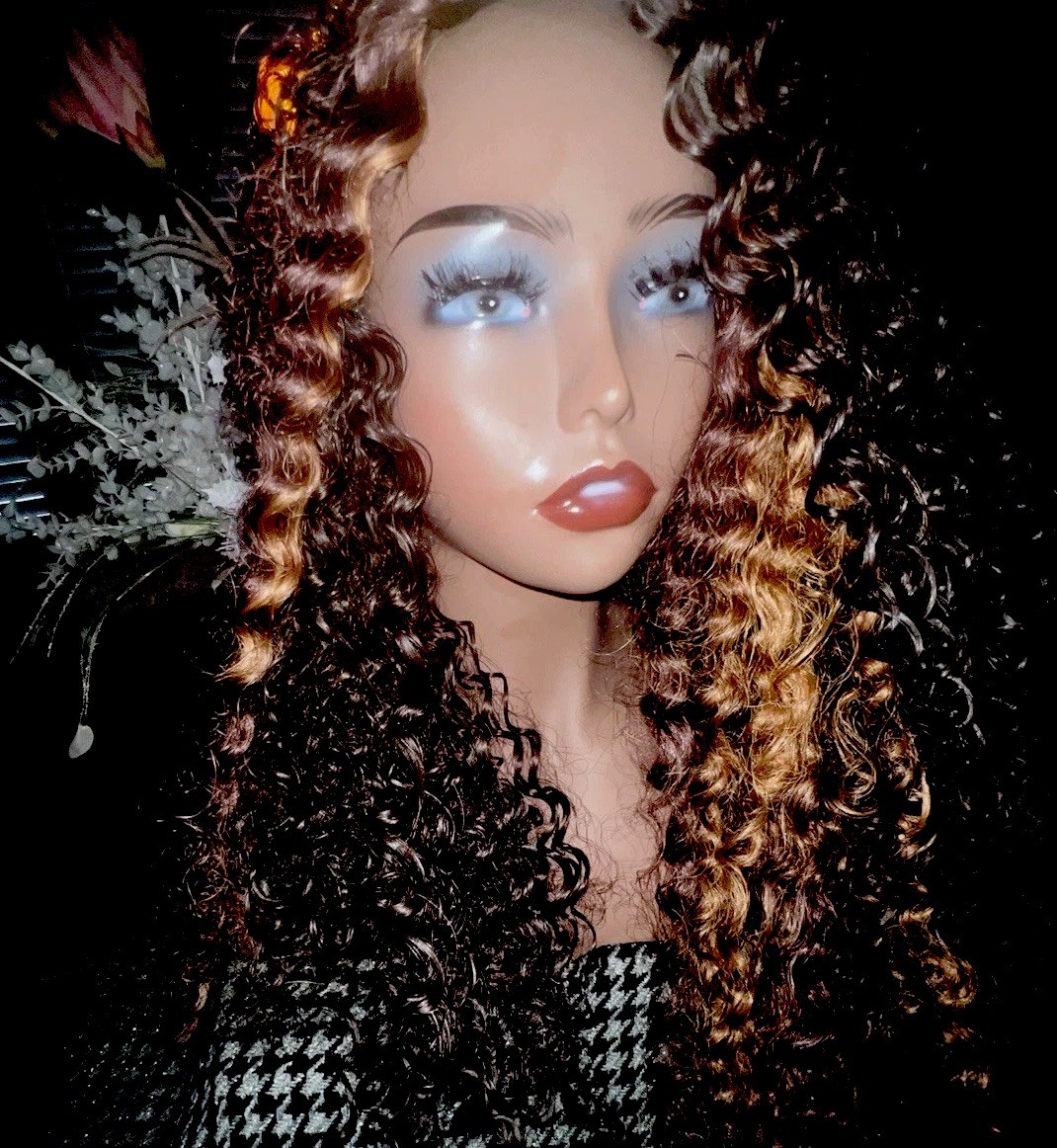 LONG LACE HUMAN HAIR BLEND WIG HONEY HIGHLIGHT THICK SPIRAL CURLS 1B/30 NEW