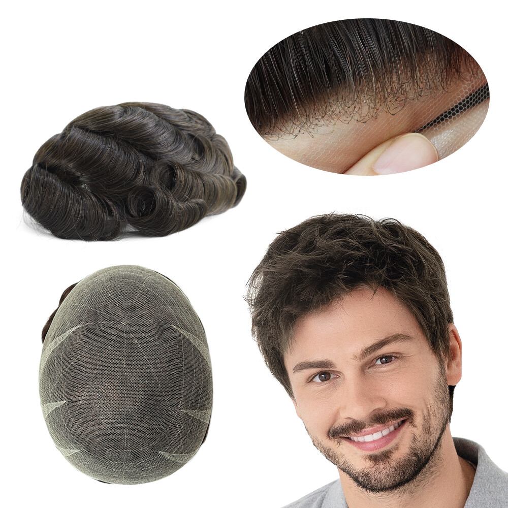 Natural Swiss Lace Toupee Bleached Human Hair System Hairpieces Express Shipping