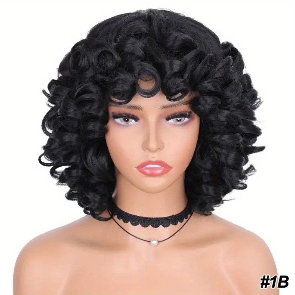 Multi-color Short Afro Kinky Curly Wig Synthetic Full Head Wig For African Women