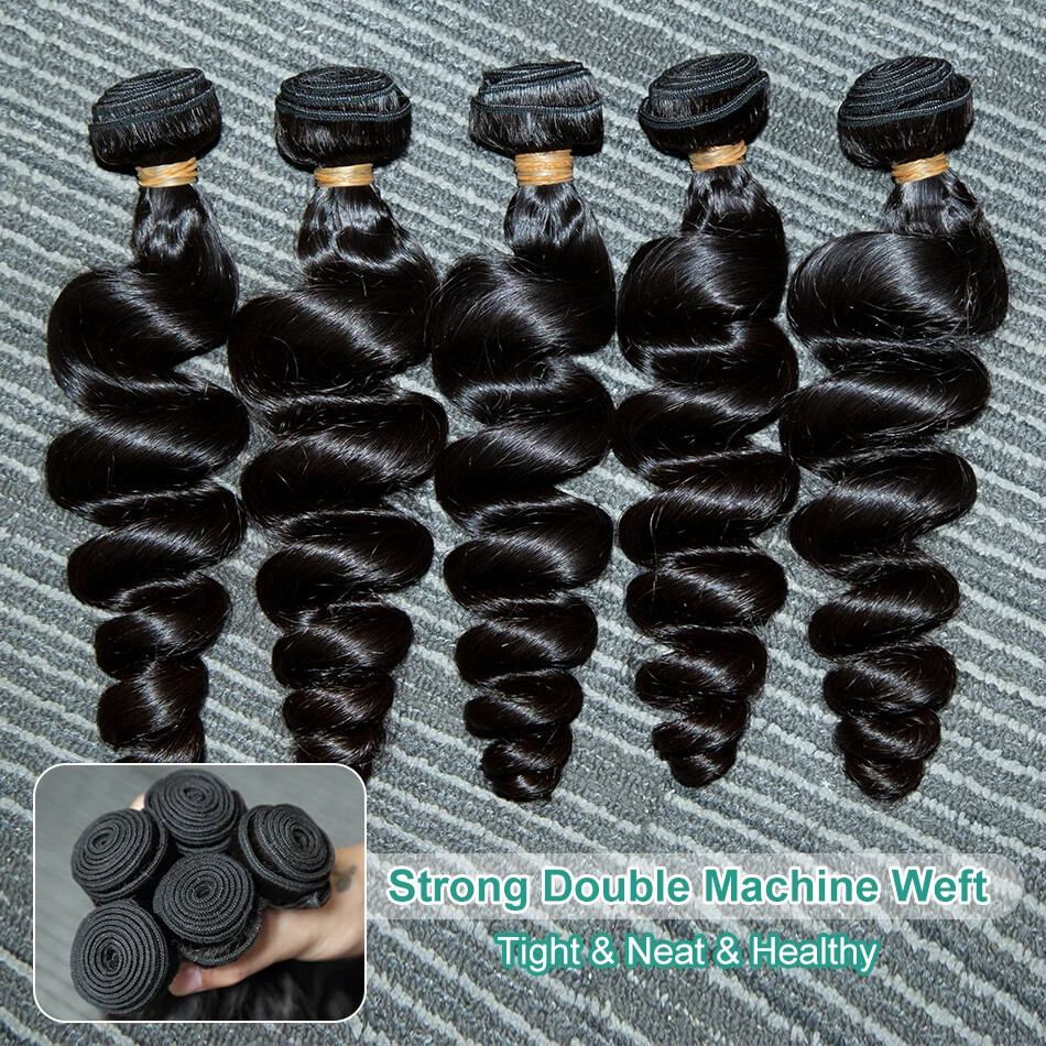 Loose Wave Double Weft 1 3 5 Human Hair Hair Curly 100% Human Hair Weave Bundle