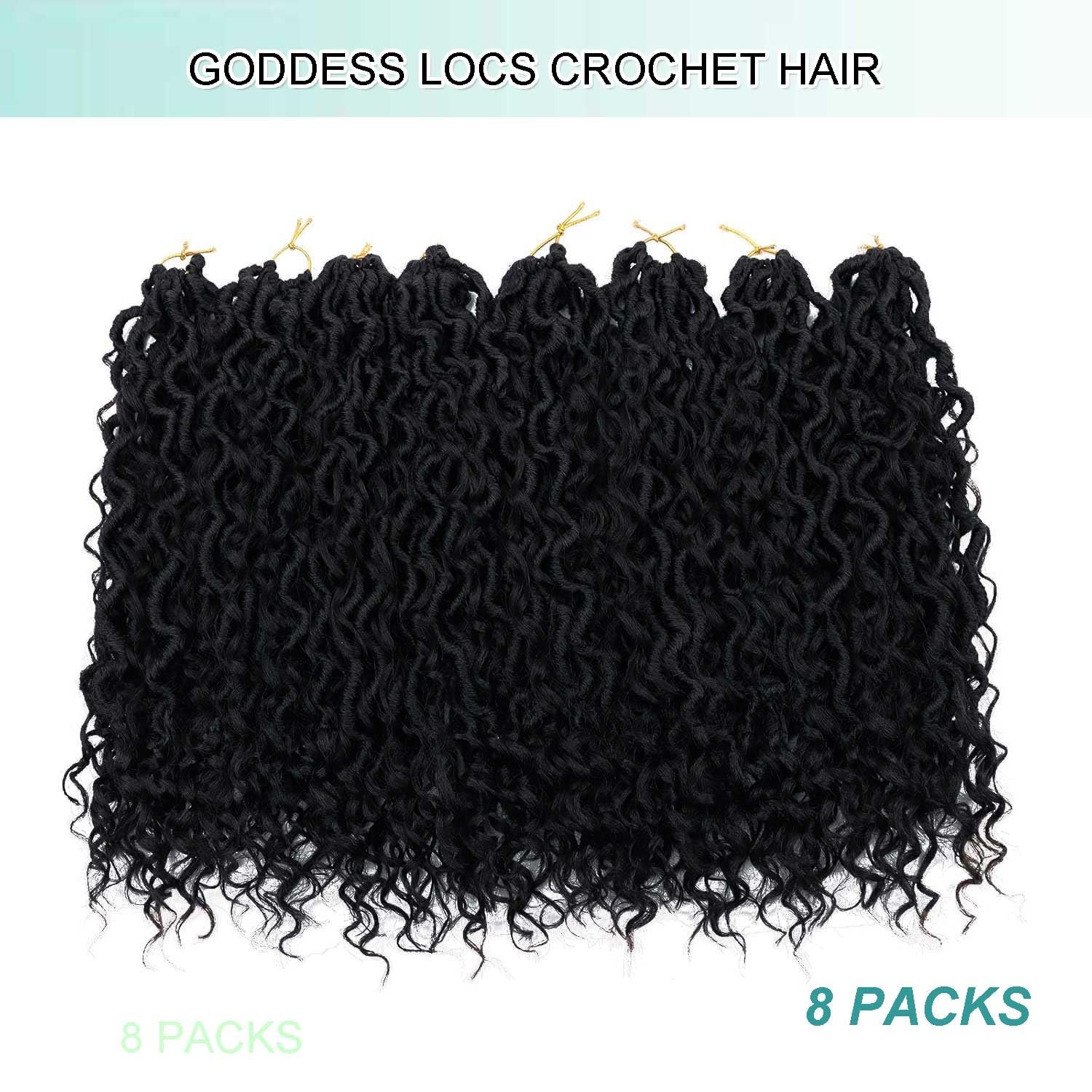 8 Packs Goddess Locs Crochet Hair for Black Women, 14 Inch (Pack of 8), 1B
