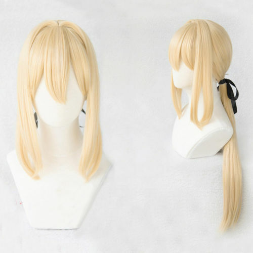 For Cosplay Violet Evergarden Long Ponytail Braid Bun Bangs Blonde Full Wig