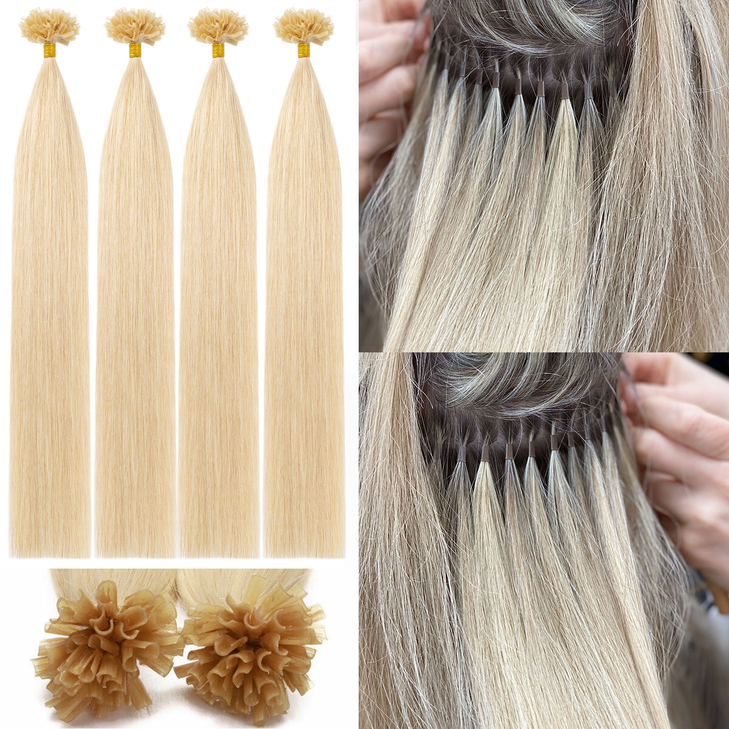 Nail Tip U Tip Hair Extensions Remy Human Hair Pre-Bonded Keratin Glue 50s-300s