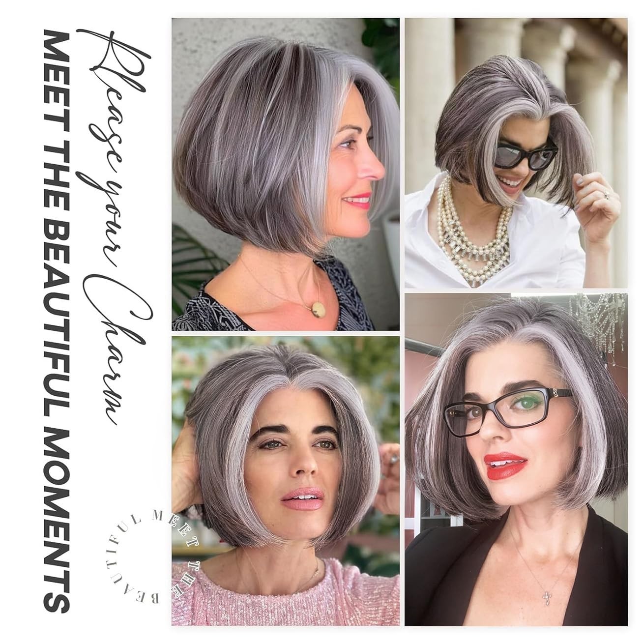 Testar Grey Mixed White Wig For Women Short Salt And Pepper Straight Lace Front