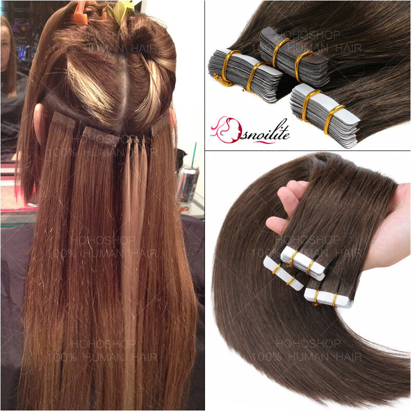 Tape In Russian Remy 100% Human Hair Extensions Skin Weft Thick Full Head 22″24″