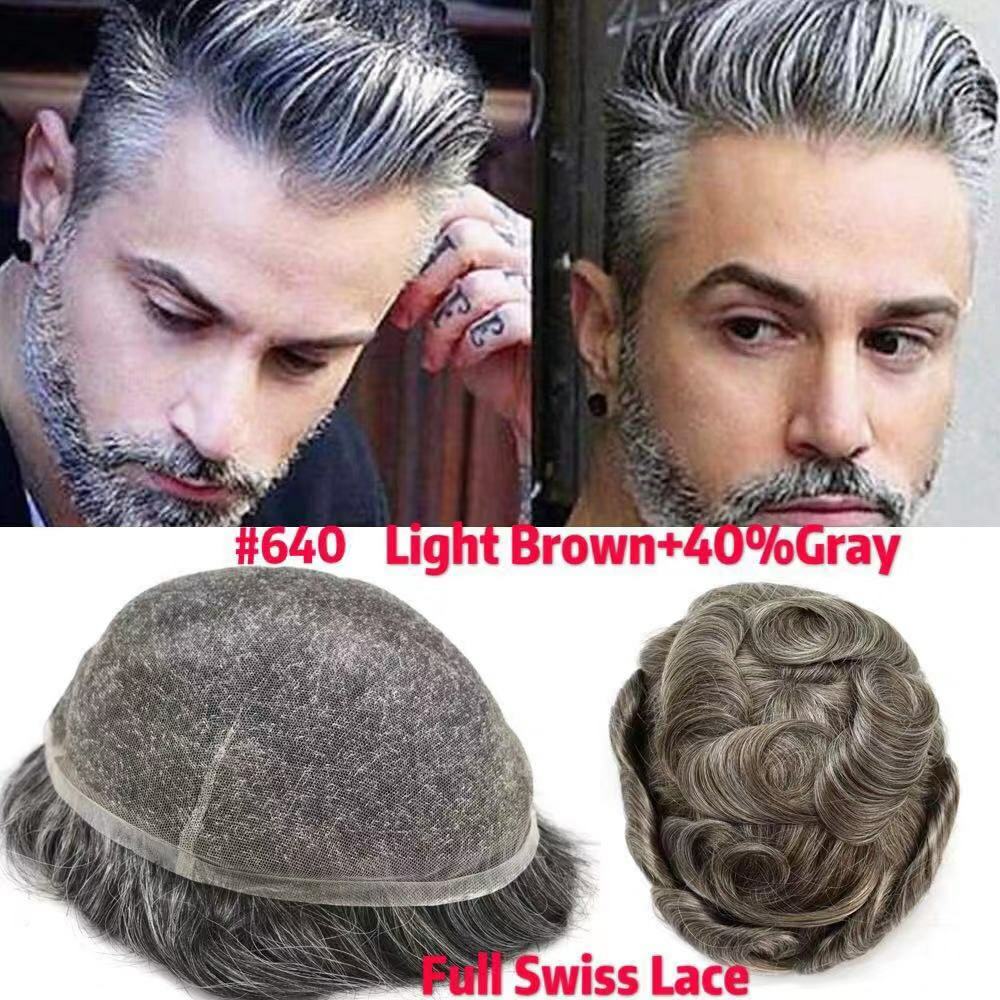 Mens Toupee Hairpiece Full SWISS LACE Basement Wig Human Hair Replacement System